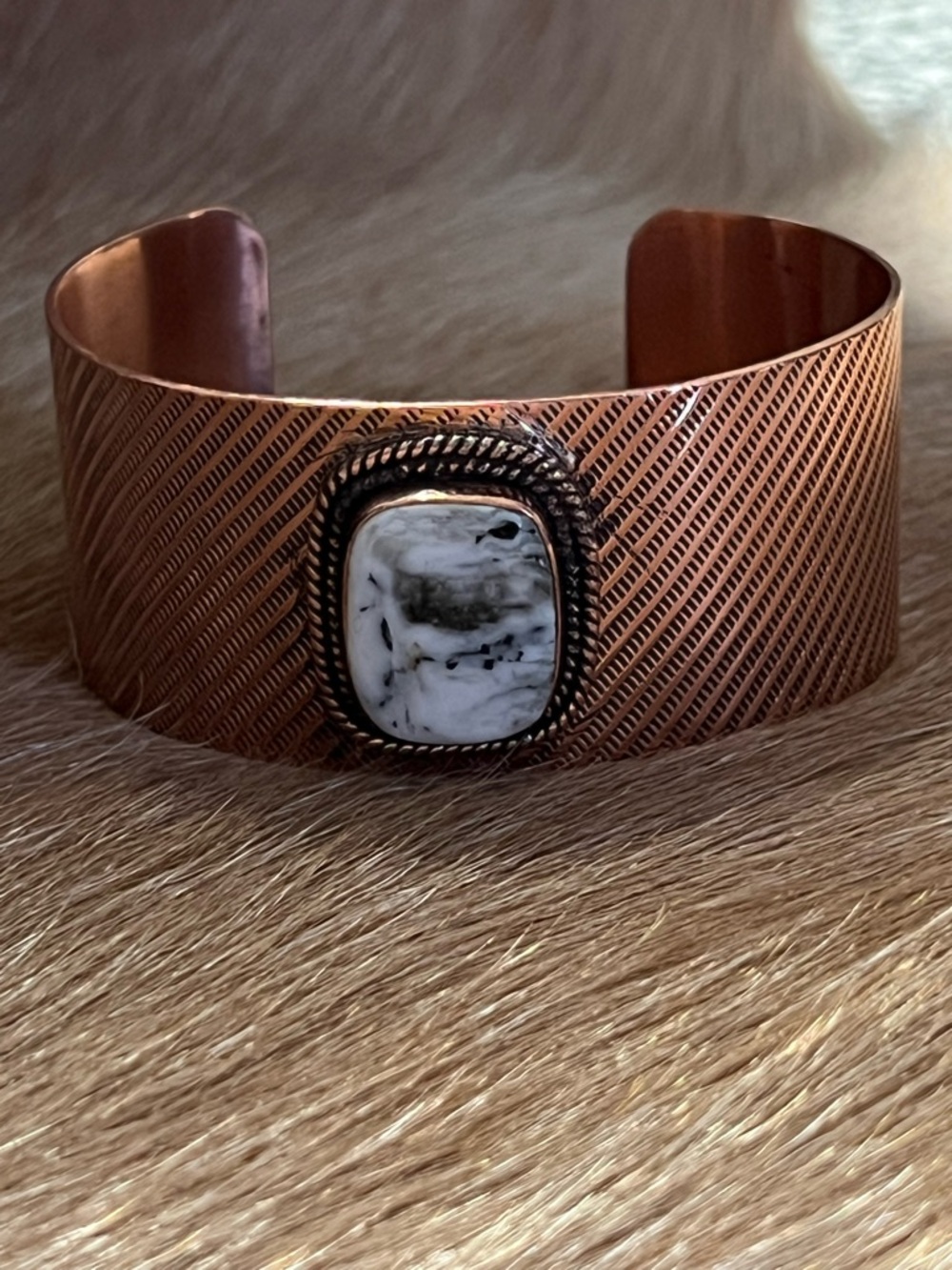 Copper Cuff Bracelet with White Buffalo stone
